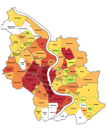 Städtekarte mit farbiger Kennzeichnung zu jeweiligen Preiskategorie von Immobilien