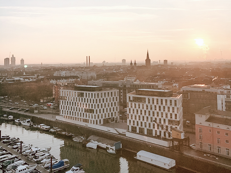 Bild vom Rheinauhafen aus der Vogelperspektive